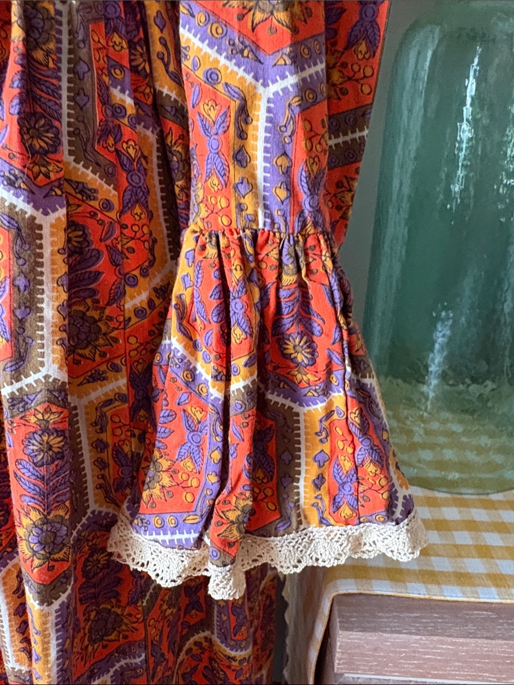 Vintage 60s/70s Orange Multi Hexagon Print Maxi Dress - Picture 3 of 6